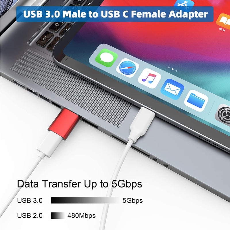 AreMe USB C Adapter (6 Pack), USB A Male to USB C Male Adapter, USB 3.0 to Type-C Converter Connector (Red) - Image 4